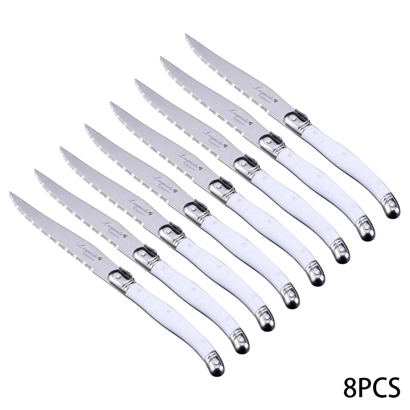 8-Piece Rainbow Laguiole Steak Knife Set – Stainless Steel Steak Knife Set Axl 8 pcs White