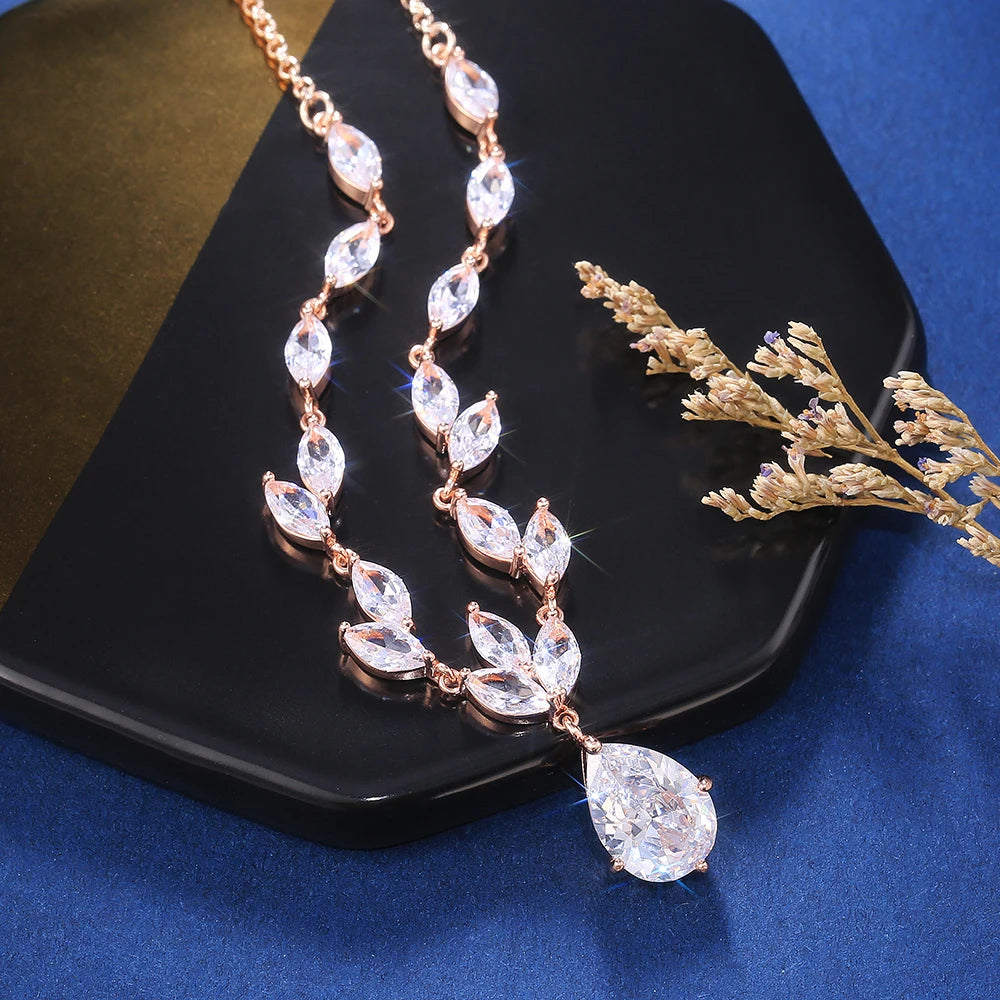 Huitan Water Drop CZ Pendant Necklace | Iced Out Women's Jewelry Pendant Necklace Axl