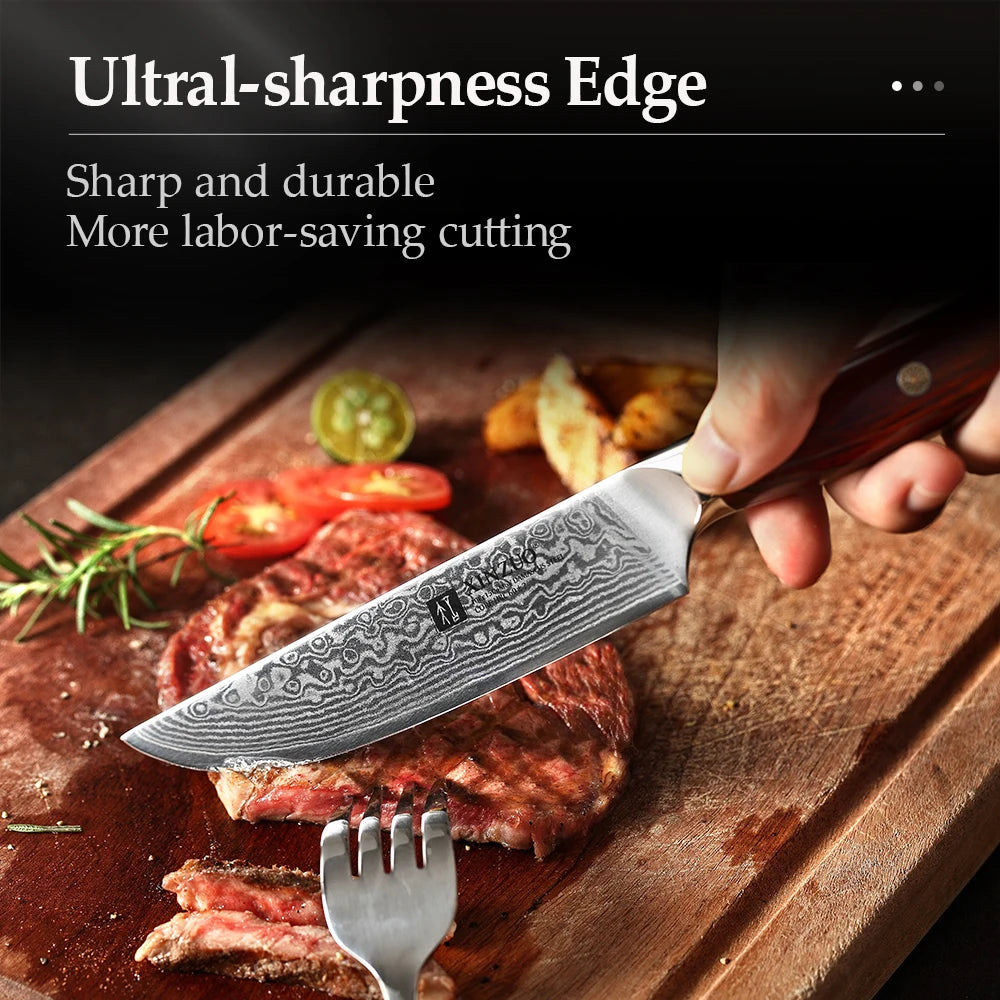XINZUO 5" Damascus Steel Steak Knife – Rosewood Handle Damascus Steak Knife Axl