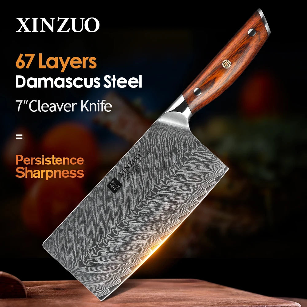 XINZUO 7" VG10 Damascus Steel Cleaver Knife – Rosewood Handle Damascus Cleaver Knife Axl Default Title