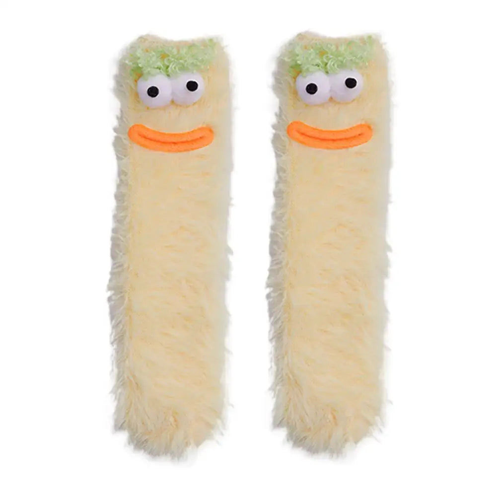 Plush Monster Cartoon Socks – Funny Big Eyes Women's Warm Socks Novelty Crew Socks Axl YELLOW M