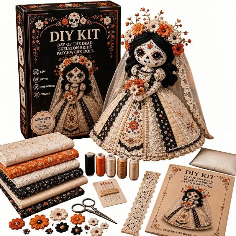 Day of the Dead DIY Patchwork Doll Sewing Kit | Skull Face DIY Sewing Craft Kit Axl