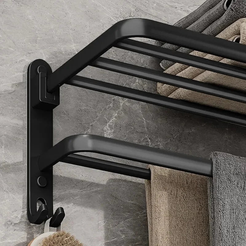 Matte Black Foldable Aluminum Towel Rack – 50cm Wall Mount Wall Towel Rack Axl