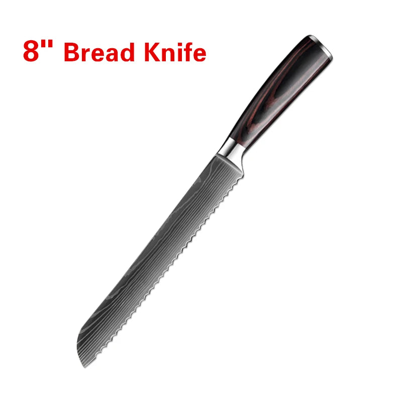 InLeung Damascus Chef's Knife – Sharp Stainless Steel Kitchen Knife Damascus Chef Knife Axl 8 inch bread knife