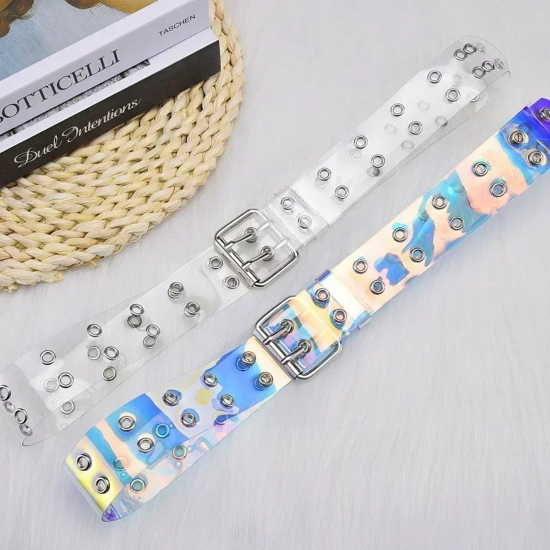 Women's Transparent PVC Belt – Laser Square Buckle Waistband Fashion Belt Axl