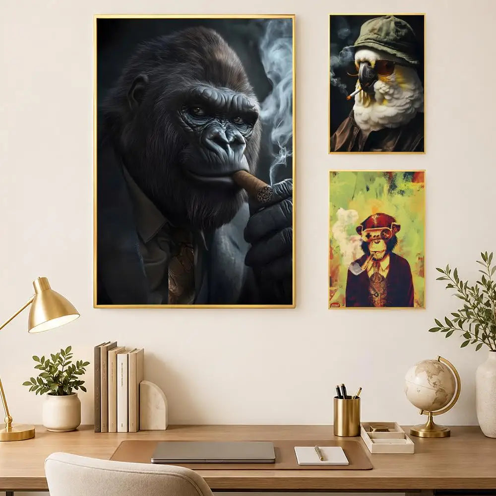 Smoking Animals Wall Art Poster – Self-Stick HD PVC Decor Wall Art Poster Axl