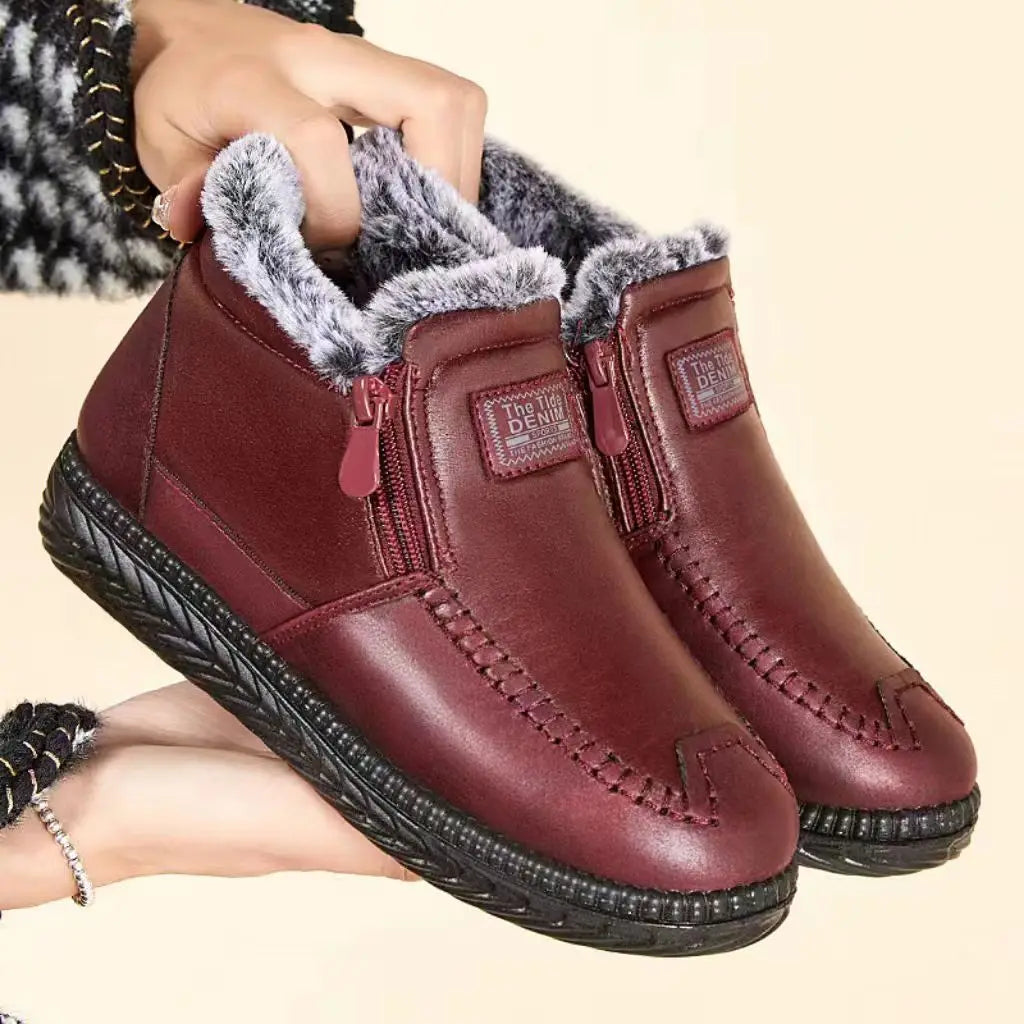 YBQJOO Women's Ankle Snow Boots – Warm Winter Suede Zip Women's Snow Boots Axl Red 35