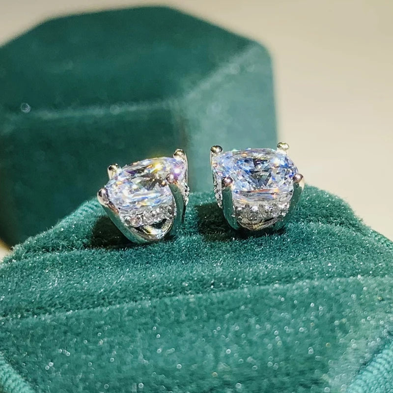 Huitan Cushion-Cut CZ Stud Earrings – Silver-Tone Classic CZ Stud Earrings Axl