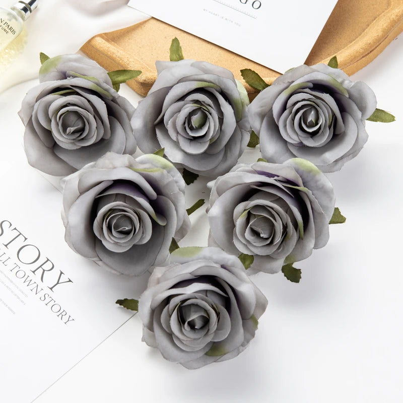 Artificial Silk Roses 10 Pcs – Wedding Bouquet & Home Décor Artificial Silk Flowers Axl GRAY