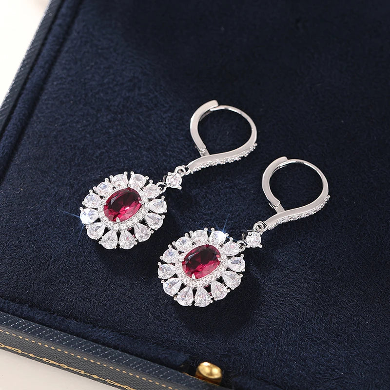 Huitan Flower Drop Earrings – CZ Crystal Bridal Party Jewelry Drop Earrings Axl