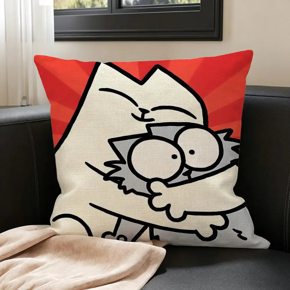 Natural Linen Cushion Cover – Simon's Cat Print | 6 Sizes Decorative Cushion Cover Axl