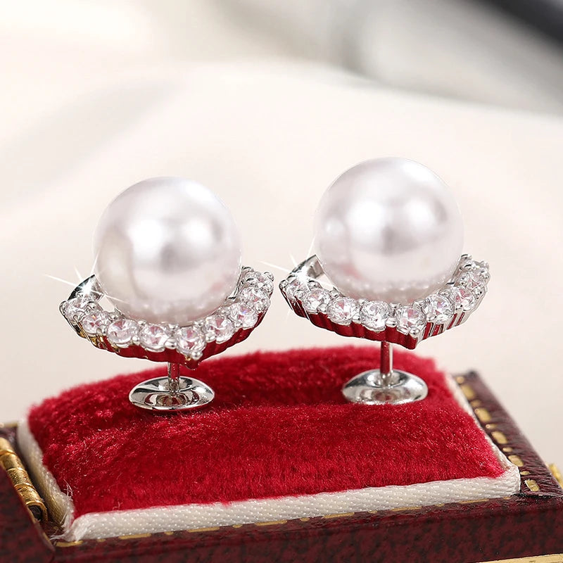 Huitan Heart Pearl Stud Earrings – Women's Trendy Fashion Jewelry Pearl Stud Earrings Axl