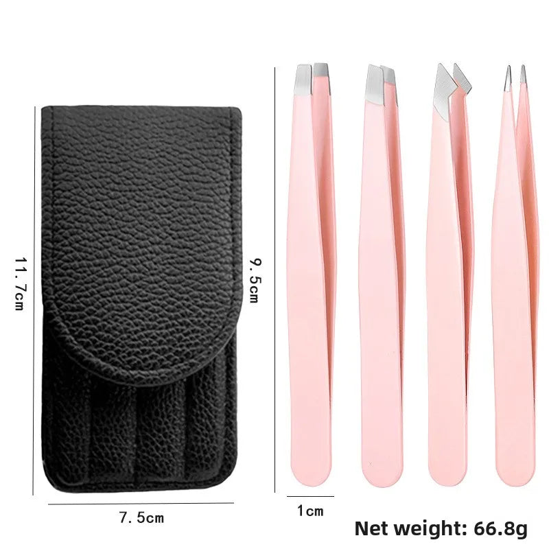 Eyelash Tweezers Set – Stainless Steel with Comb & Carry Case Eyelash Tweezers Set Axl Pink eyebrow clip4Pi 1