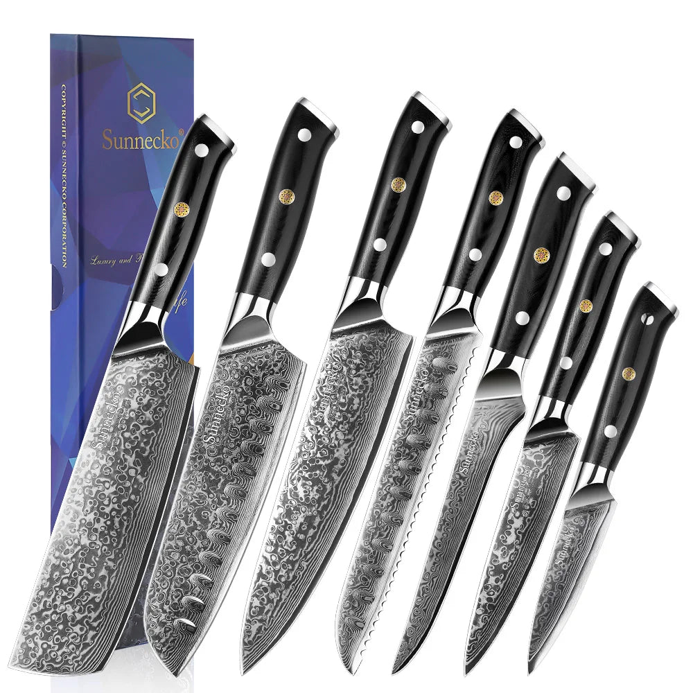 Sunnecko Damascus Kitchen Knife Set – 73-Layer VG10 Steel Damascus Knife Set Axl 7PCS Knives Set China Mainland