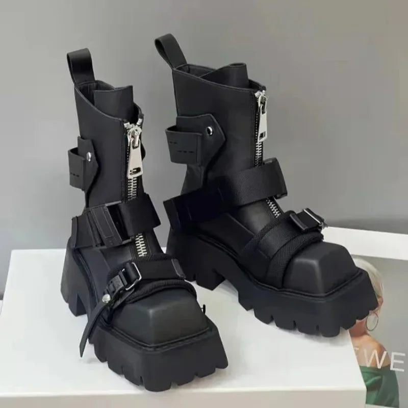 Women's Platform Ankle Boots | Zip & Buckle Moto Style Platform Ankle Boots Axl