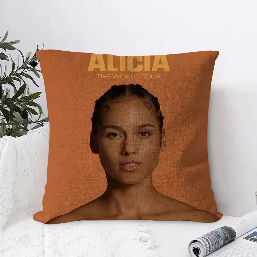 Alicia Keys Linen Cushion Cover | Breathable Pillowcase Hidden Zipper Decorative Pillow Cover Axl White1 50X50cm