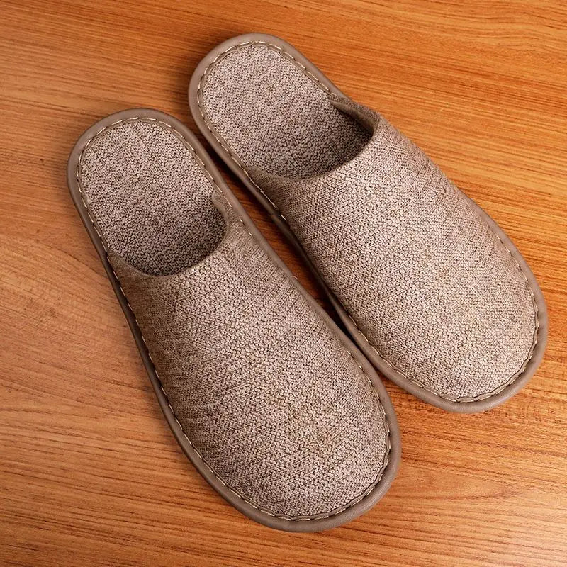 Lorilury Closed Toe Canvas Indoor Slippers – Unisex Flat Slides Indoor Canvas Slippers Axl Light brown 43-44
