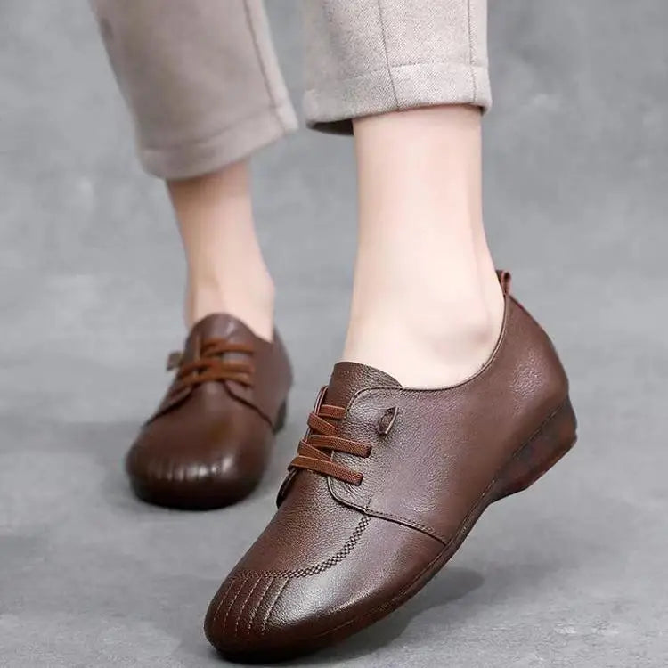 Lorilury Women's Wedge Moccasin Sneakers – Split Leather Lace-Up Women's Wedge Sneakers Axl Brown 40