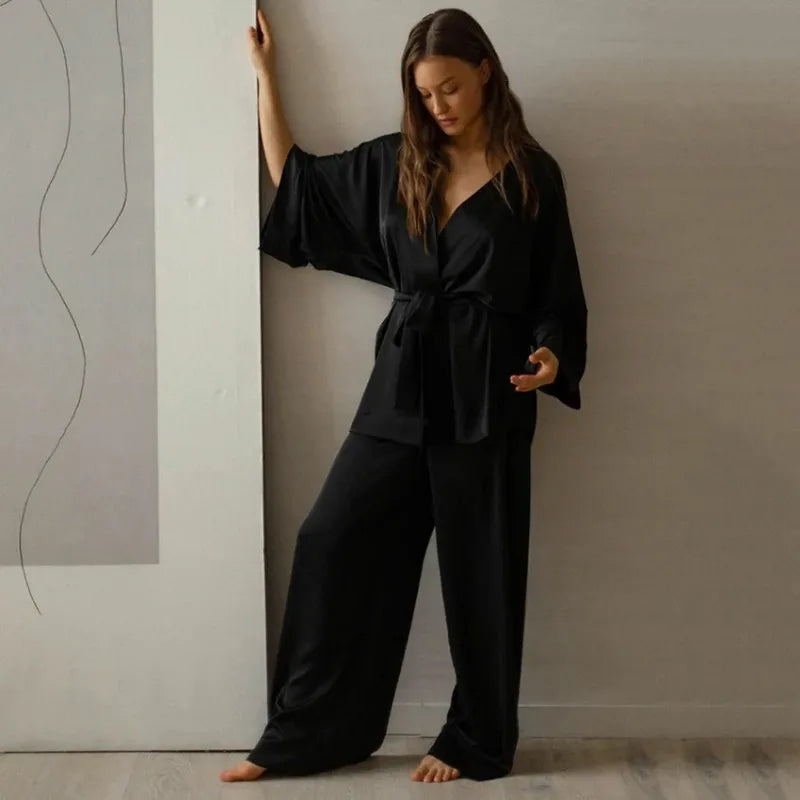 Women's 2-Piece Loose Pajama Set – Long Sleeve V-Neck Lounge Suit Women's Pajama Set Axl