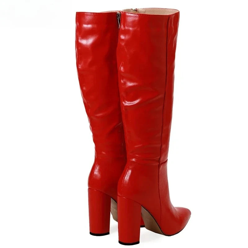Women's Knee-High Motorcycle Boots | Pointed Toe Square Heel Knee-High Boots Axl