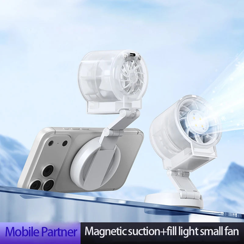 Foldable Magnetic Mini Fan – 3-Speed & LED Light | White Portable Mini Fan Axl