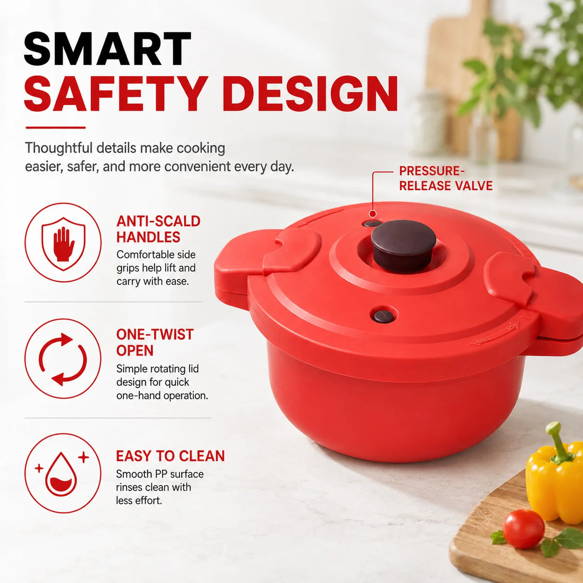 Microwave Pressure Cooker 2.3L Rice Steamer Pot – Safe Handles Microwave Steamer Pot Axl