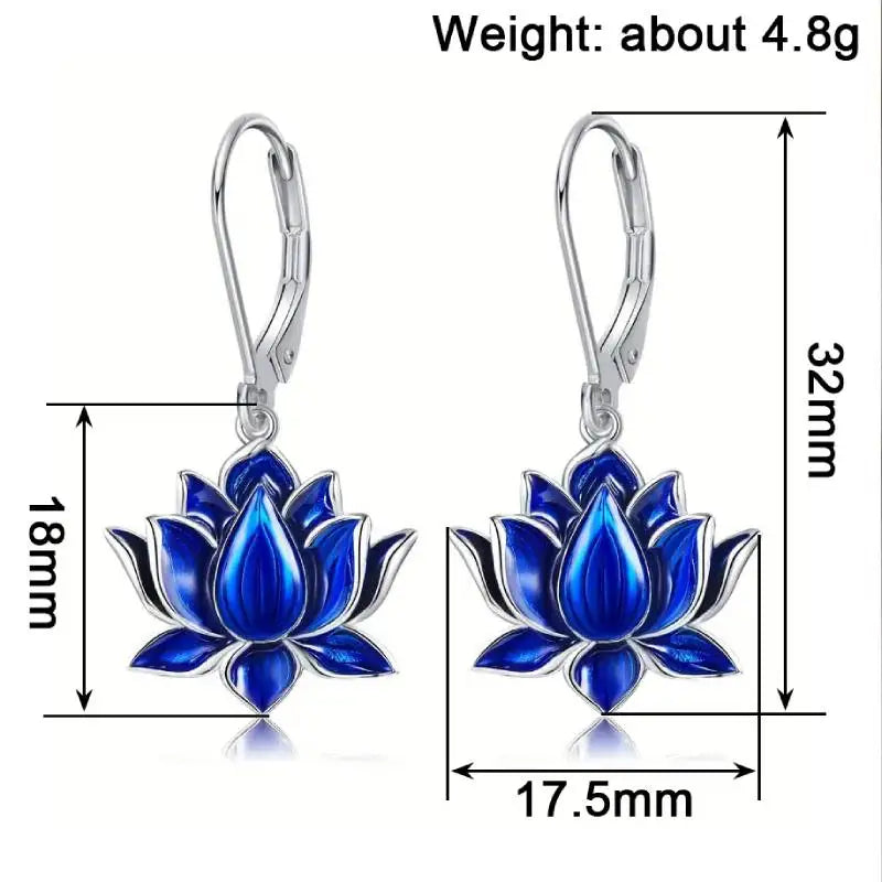 Huitan Blue Lotus Drop Earrings – Silver Tone Fashion Jewelry Drop Earrings Axl