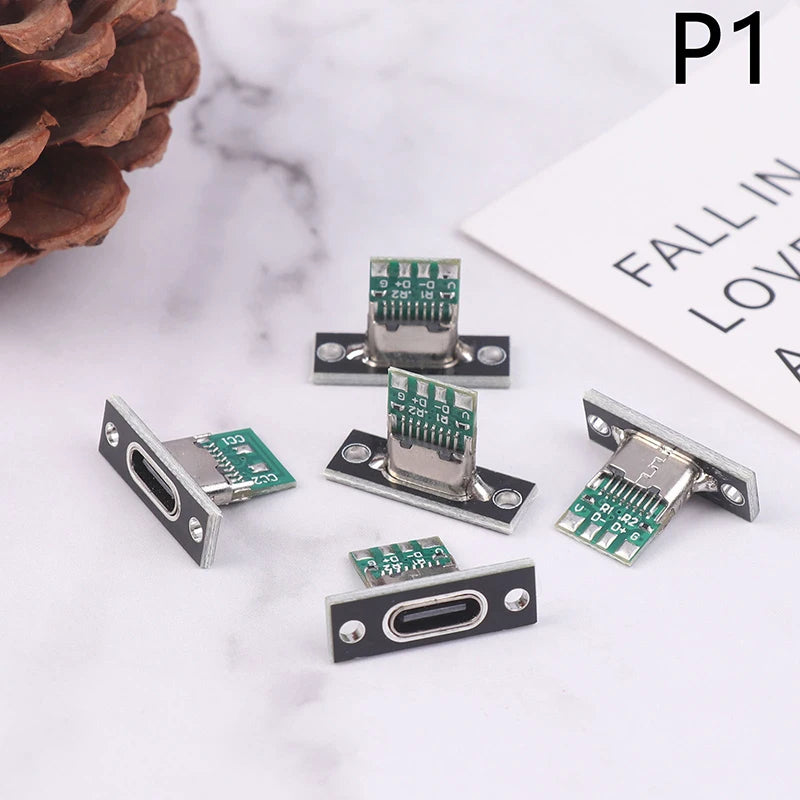 5-Pack USB 3.1 Type-C Female Socket Connector with Screw Plate USB-C Connector Socket Axl P1