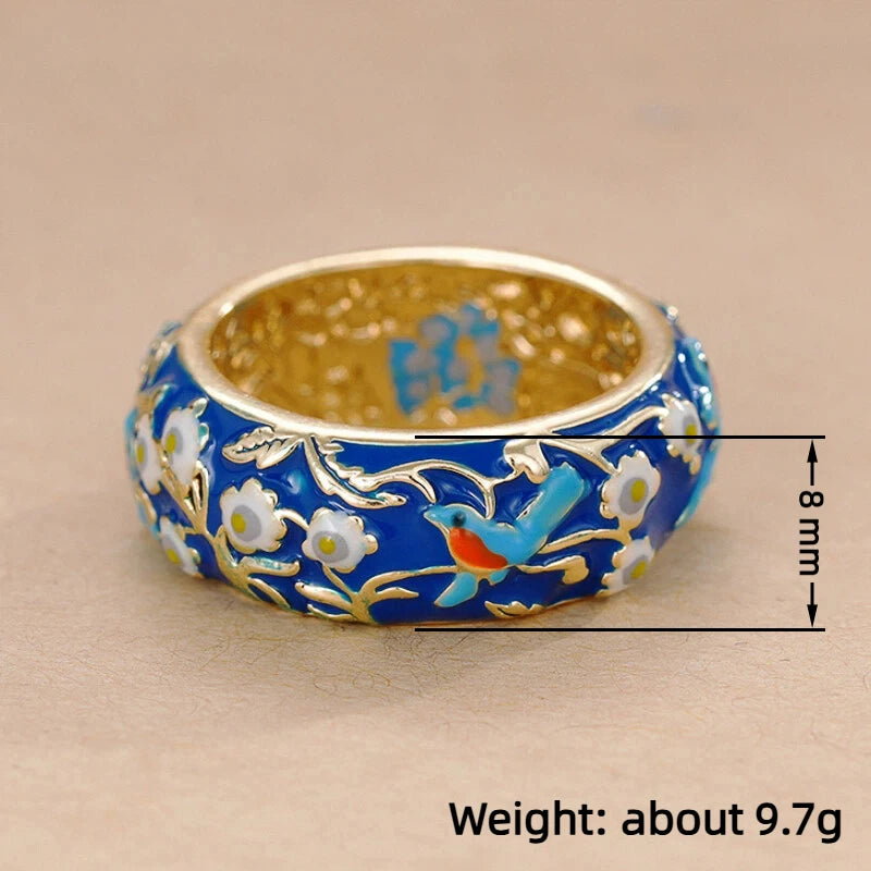 Huitan Blue Flower Ring for Women – Vintage Fashion Jewelry Fashion Ring Axl