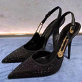 Women's Rhinestone Stiletto Slingback Pumps – Pointed Toe Heels Stiletto Slingback Pumps Axl Black 38
