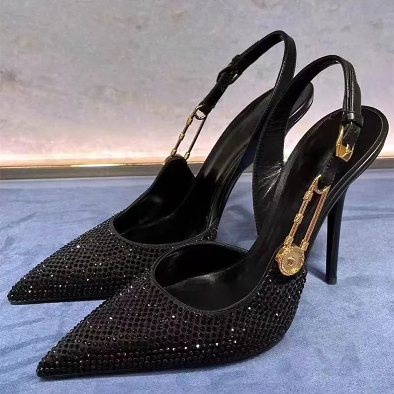 Women's Rhinestone Stiletto Slingback Pumps – Pointed Toe Heels Stiletto Slingback Pumps Axl Black 38