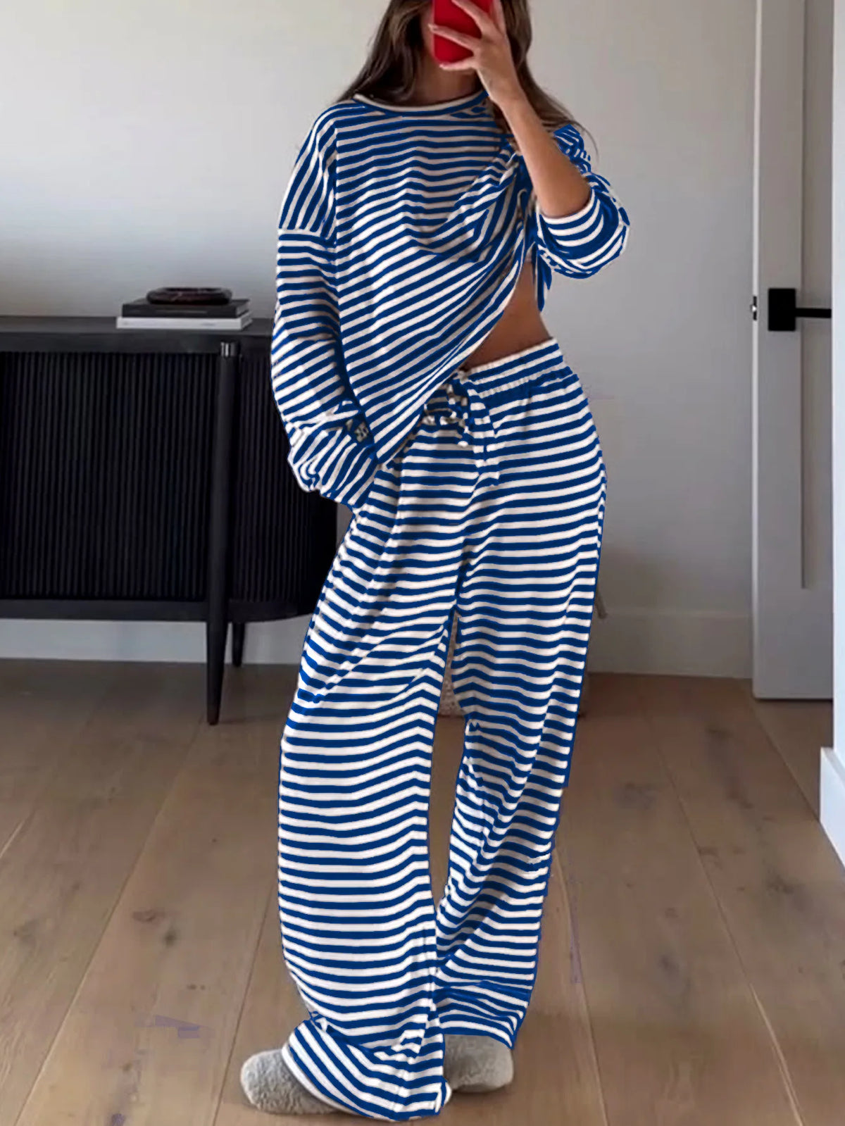 Women's Striped Pajama Set – Long Sleeve 2-Piece Loungewear Women's Pajama Set Axl blue 1XL