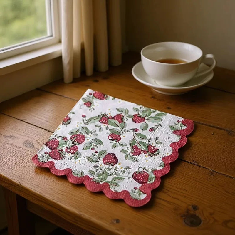 Strawberry Red Paper Napkins – Scalloped Edge 25x25cm Party Decorative Paper Napkins Axl