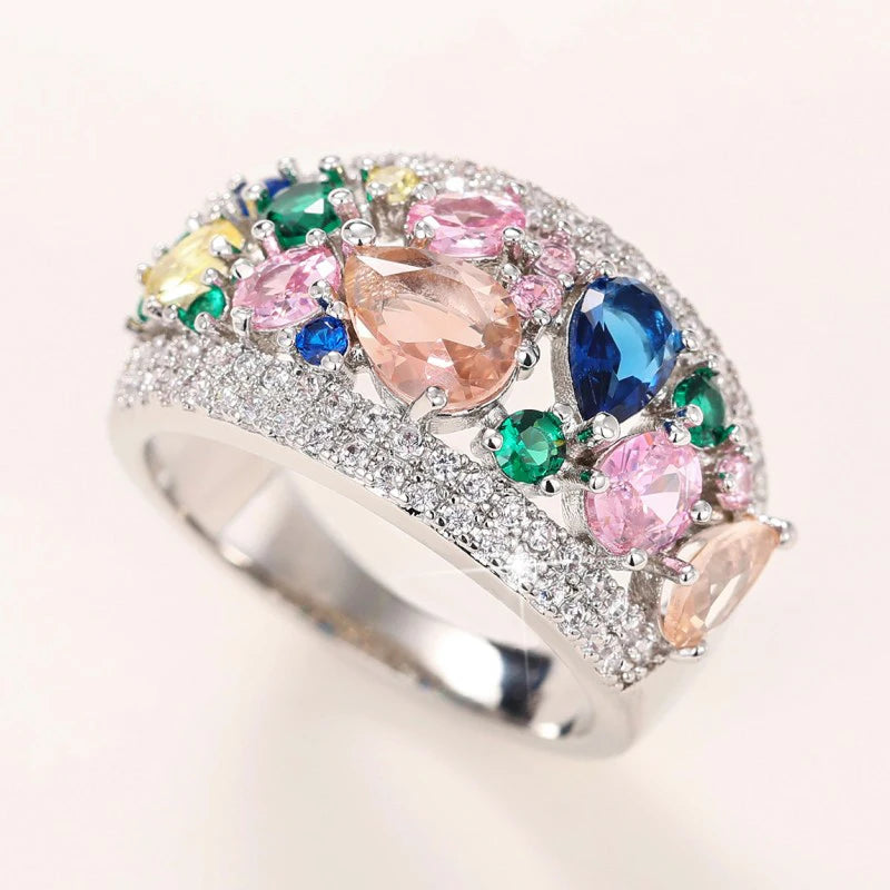 Huitan Multi-Color Cubic Zirconia Women's Fashion Ring Fashion Ring Axl Q619 10