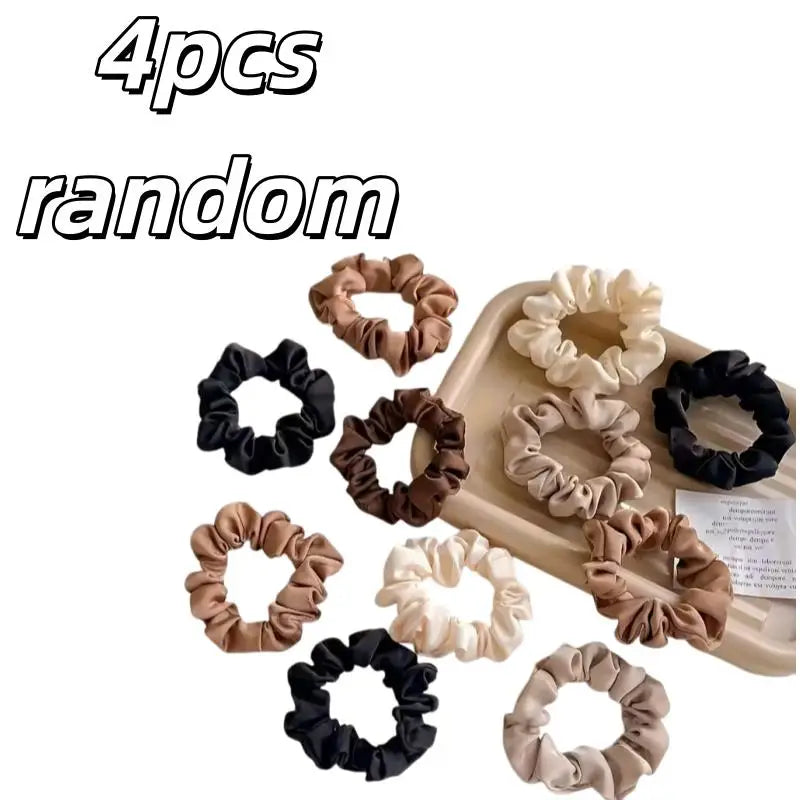4-Pack Vintage Silk Scrunchies – High Elasticity Hair Ties Silk Hair Scrunchies Axl 4pcs random