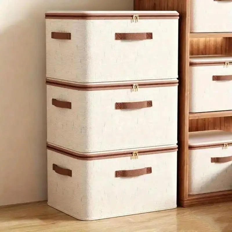 Foldable Linen Clothes Storage Box – Zippered Wardrobe Organizer Clothes Storage Box Axl