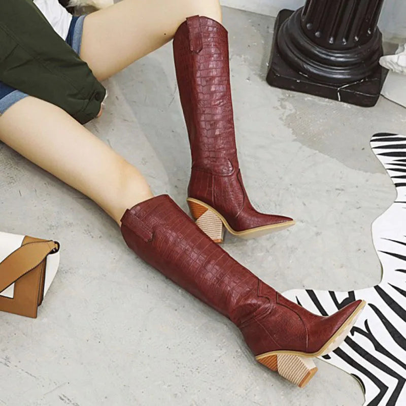 Women's Knee-High Wedge Platform Boots | Custom Zip Heels Knee-High Boots Axl