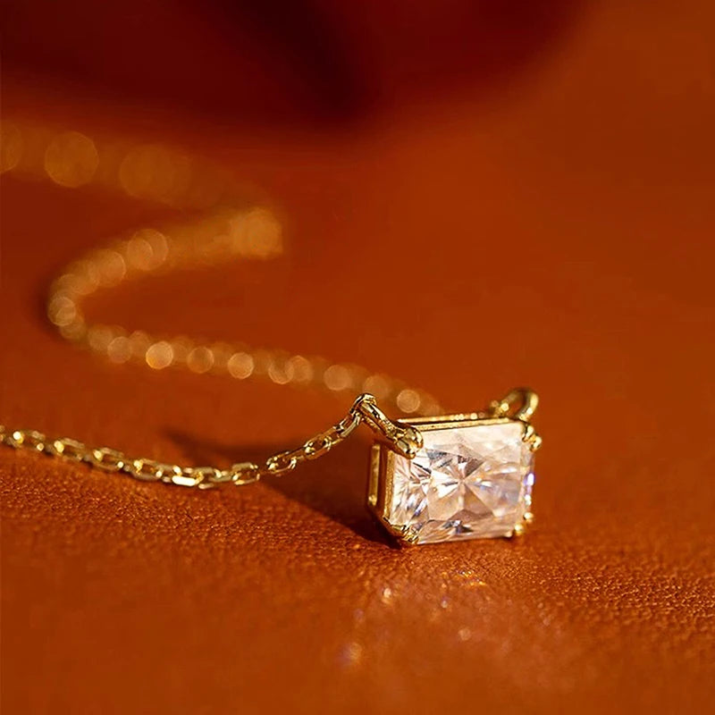 Huitan Minimalist CZ Rectangular Pendant Necklace – Gold Choker Pendant Necklace Axl