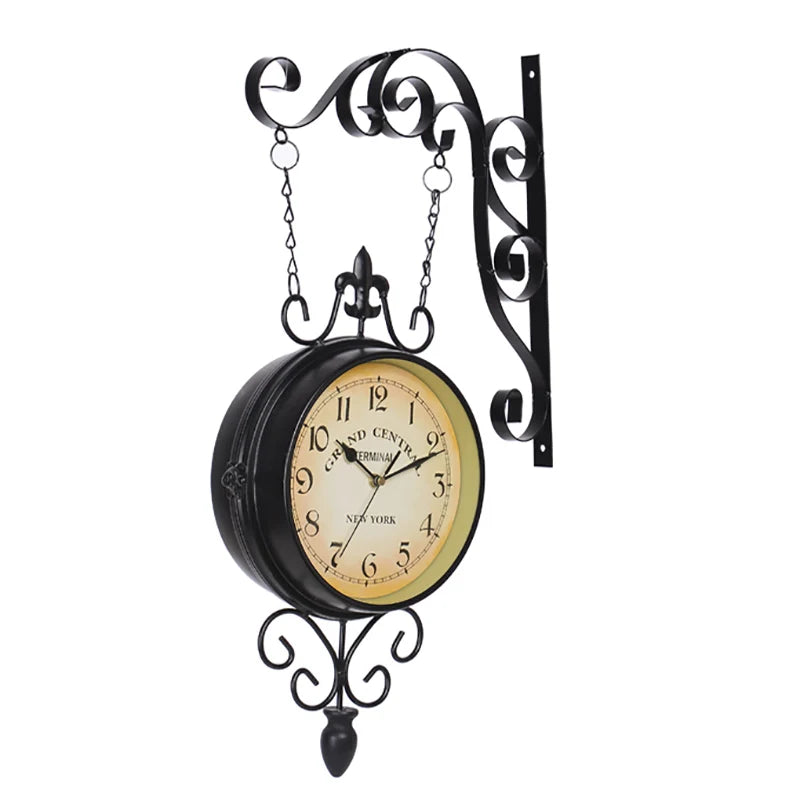 Nordic Retro Silent Wall Clock – Black Iron Shabby Chic 54x33cm Silent Wall Clock Axl