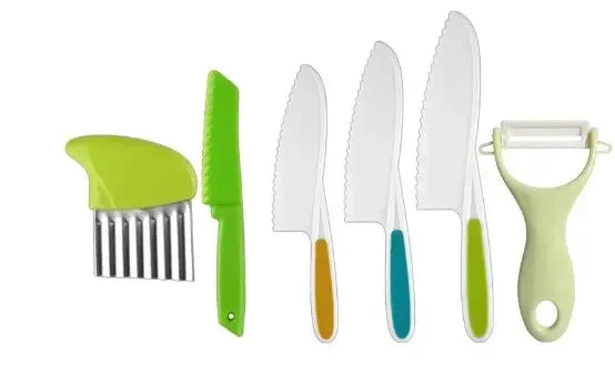 Kids Cooking Cutter Set – Safe Plastic Fruit Knife & Peeler Kids Kitchen Set Axl 6pcs
