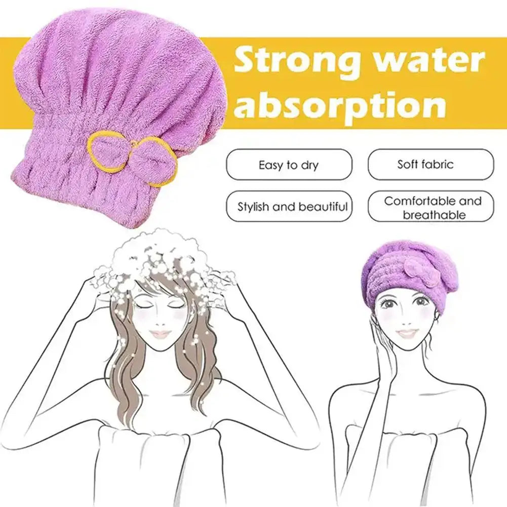 Super Absorbent Microfiber Hair Drying Cap with Cute Bow Microfiber Hair Cap Axl