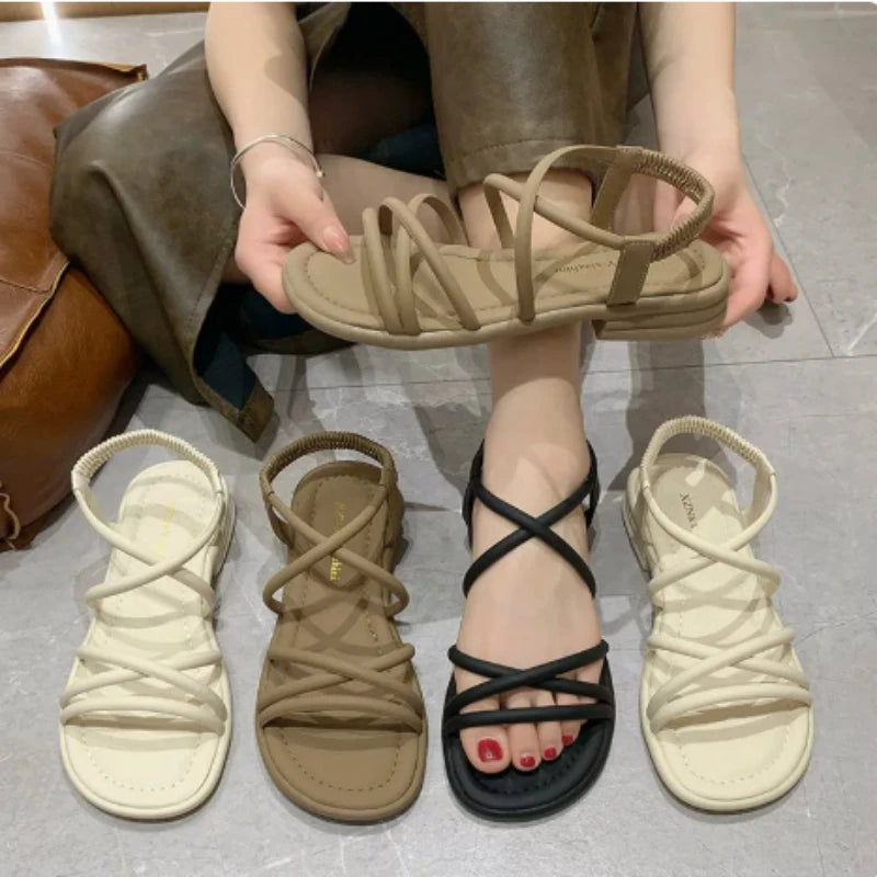Women's Roman Gladiator Flat Sandals – Cross Strap Summer Shoes Women's Flat Sandals Axl