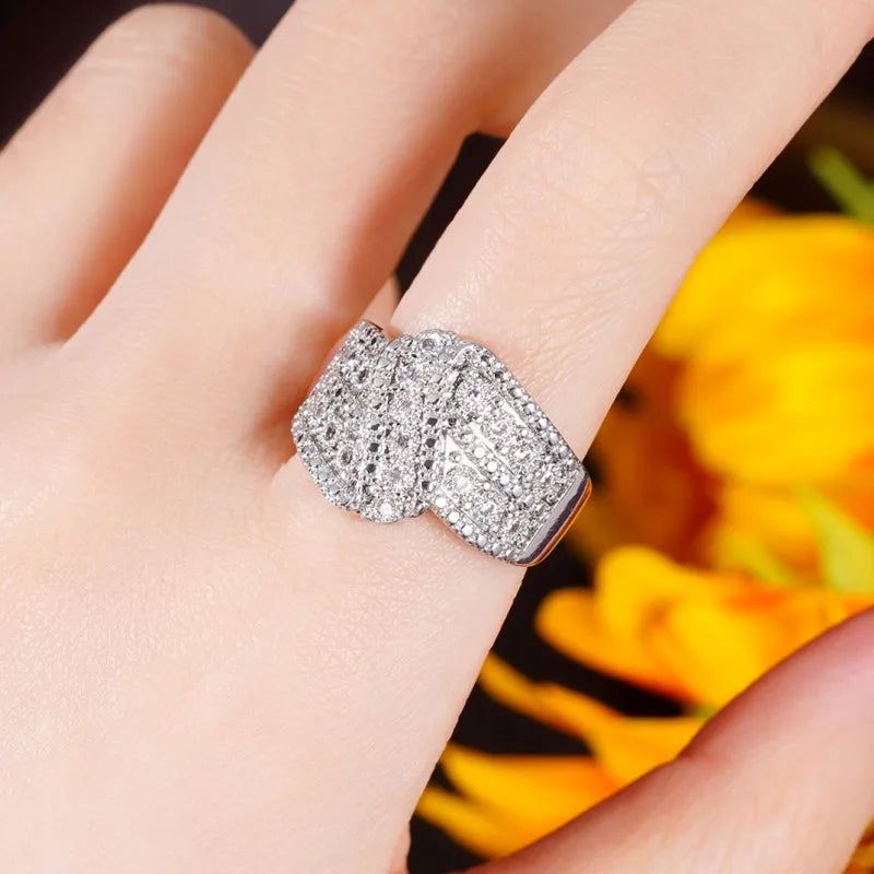 Huitan Knot Wedding Ring – Cubic Zirconia Crystal for Women Fashion Ring Axl