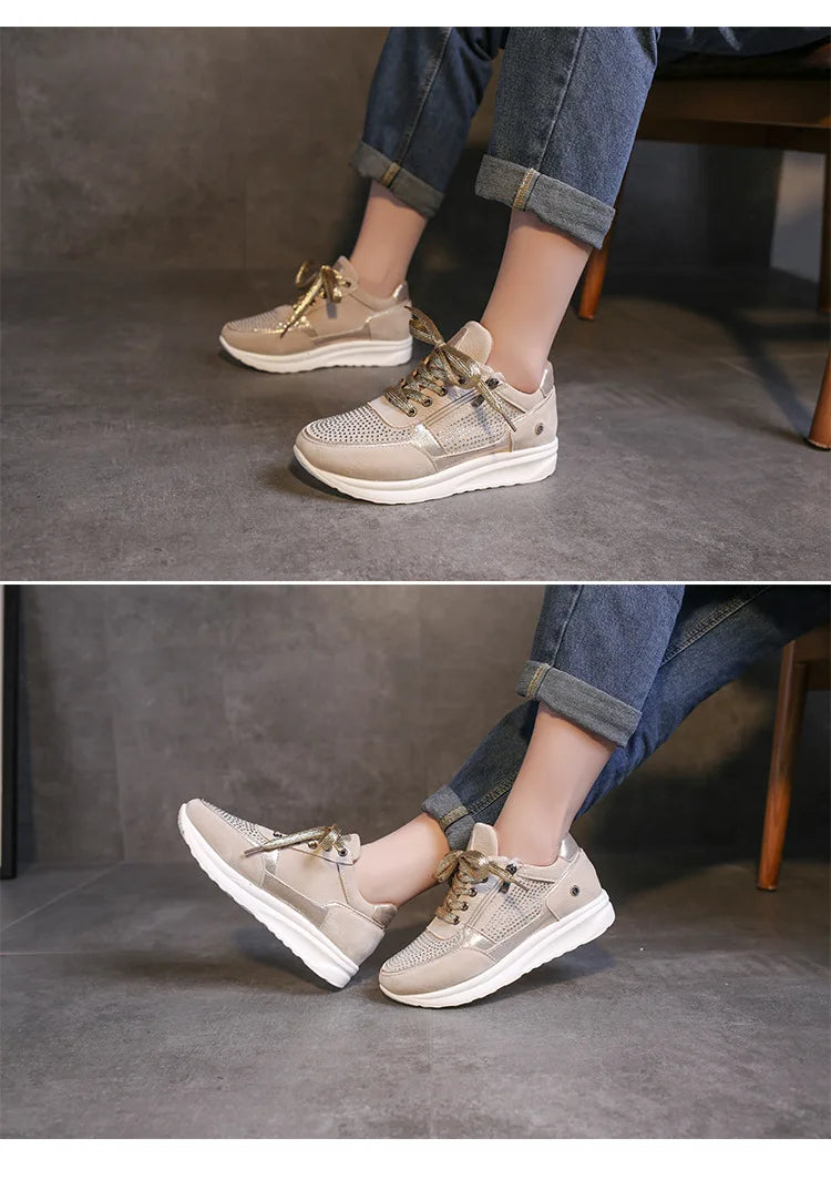 Women's Sequin Wedge Platform Sneakers – Non-Slip Lace-Up Wedge Platform Sneakers Axl