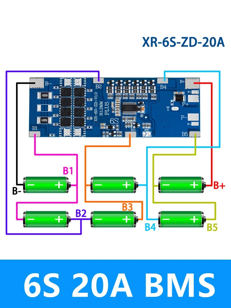6S BMS 10A/20A/30A 22.2V 18650 Li-ion Battery Protection Board Battery Protection Board Axl 6S 20A BMS