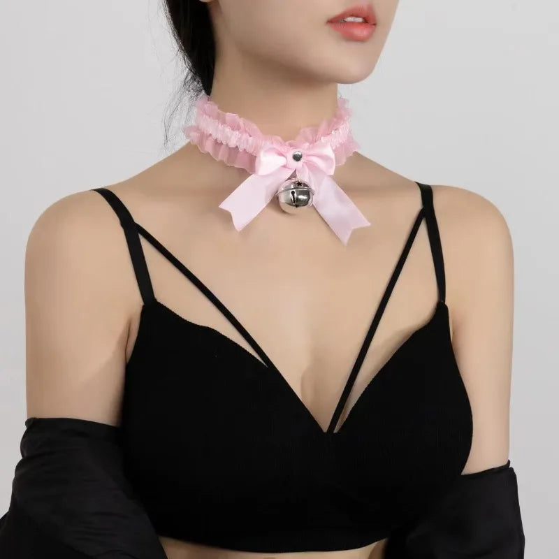 Gothic Lace Bow Bell Choker Necklace – Women's Party Jewelry Choker Necklace Axl