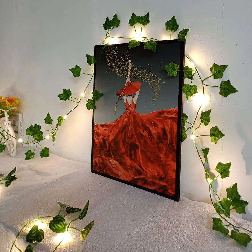 2M LED Artificial Green Leaf Vine String – Wedding Party Decor LED Vine Garland Axl