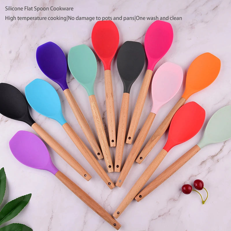 Silicone Cooking Scoop with Beech Wood Handle | Kitchen Utensil Silicone Kitchen Scoop Axl