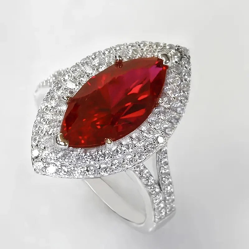 Huitan Marquise Red CZ Iced Out Ring for Women | Sizes 5–14 Fashion Ring Axl