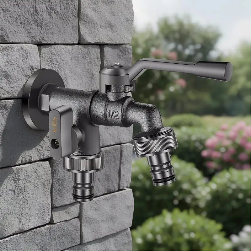 Freeze-Proof 2-Way Garden Faucet – Dual Outlet Zinc Alloy Tap Garden Faucet Axl